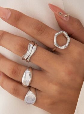4Pcs Silver Color Geometric Rings Set for Women Men Creative