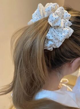 Korean-Style Simple Black And White Polka Dot Large Hair Tie