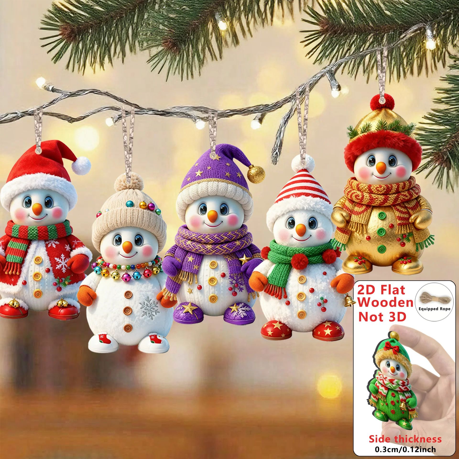 16pcs 2D cute Christmas Snowman Pendants Wood Cartoon Xmas e