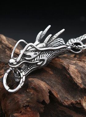 Punk Vintage Silver Color Dragon Head Pendant Necklaces for