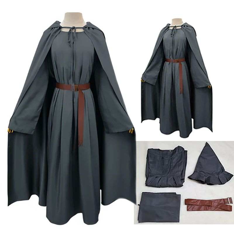 Adult Wizard Robe Men Sorcerer Costume Grey Cloak with Wizar