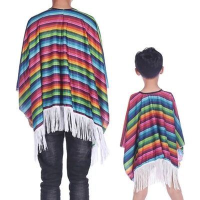 Ethnic Cloak Mexican Costume Halloween Rainbow Stripe Mexica