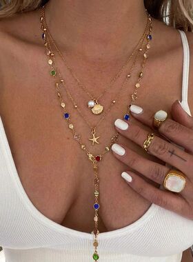 Bohemian Colorful Crystal Y-Shaped Long Necklace for Women n