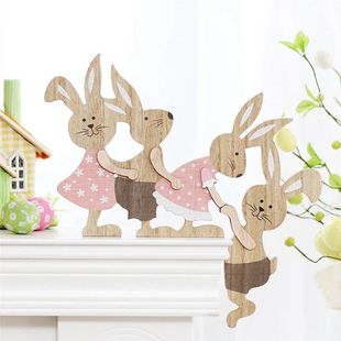 AEE2-Wooden Seesaw  Craft Desktop Ornament Home Decor Bunny