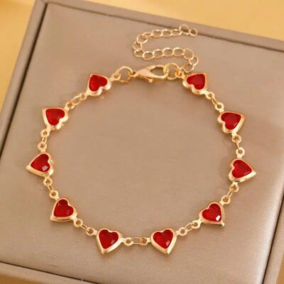 Exquisite Colored Glass Crystal Heart Bracelet for Women Rom