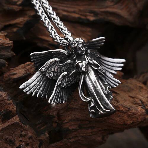 Classic Vintage Praying Hand Guardian Angel Wings Pendant Ne