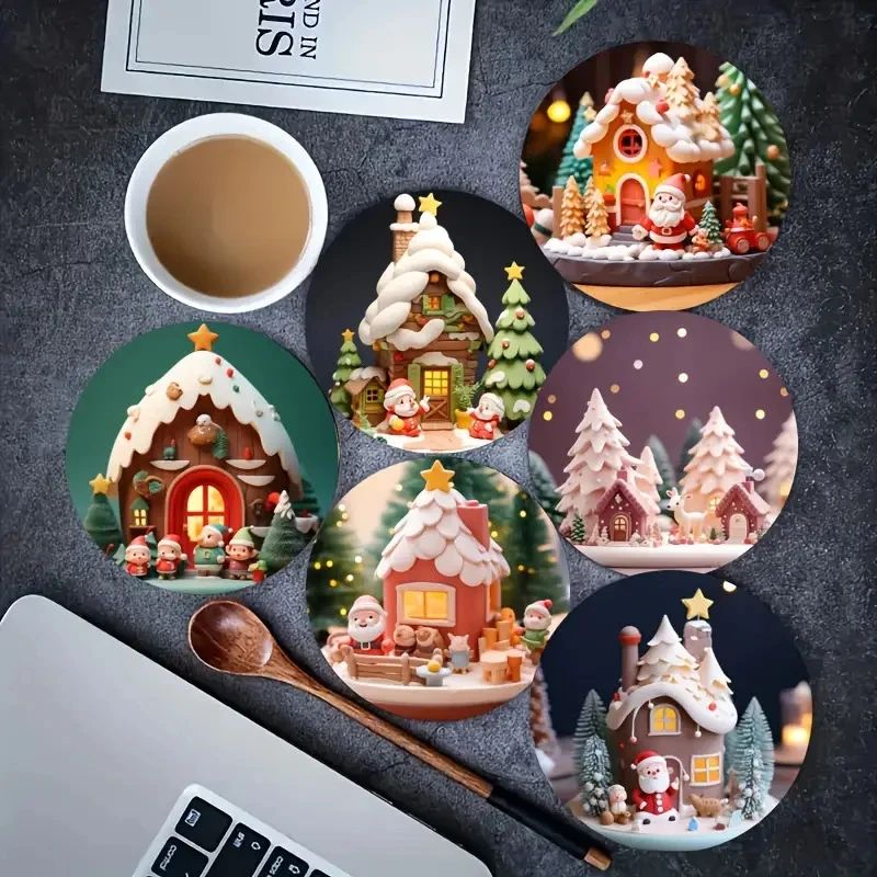 2D Christmas Elements Santa Claus Snowy Scenery 4in Wooden C