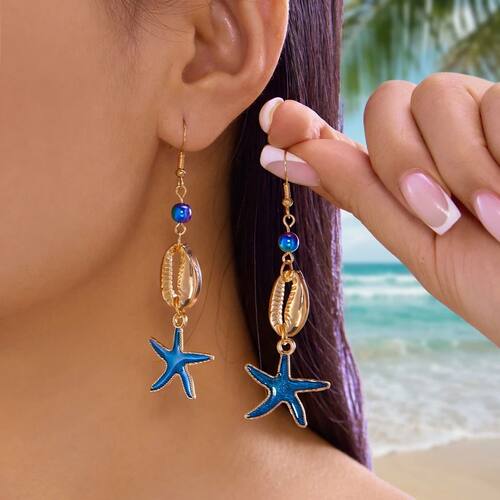 New ndy Blue Starfish Shell Drop Earrings for Women Gold Col
