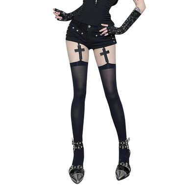2025 New Gothic Cross Gyaru Stockings Women's Sexy Stockings