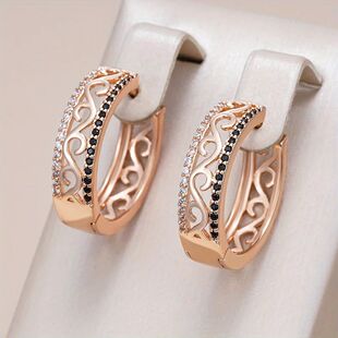 Gorgeous Gold Color White CZ Hoops Earrings Woman Geometry H