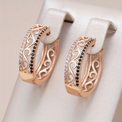 Gorgeous Gold Color White CZ Hoops Earrings Woman Geometry H