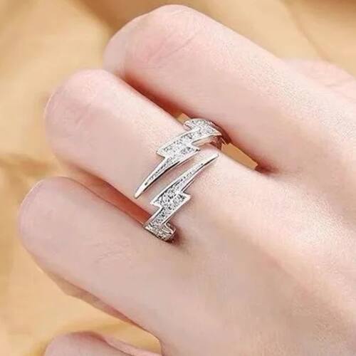 Hip Hop Lightning Open Ring, Silver Tone Adjustable Unisex R