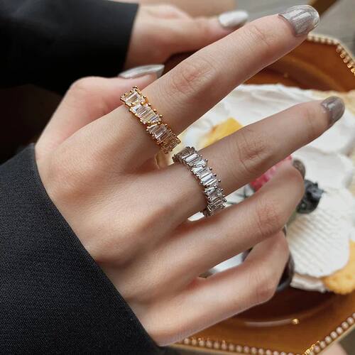 Shiny Zircon Decor Finger Ring For Women, Elegant Fashion Je