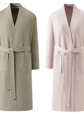 Cotton Spring Autumn Sleepwear Bathrobe Couple Waffle Nightg