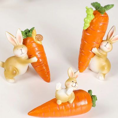 1 Pcs Creative Easter Decorations Cute Rabbit Radish Resin O