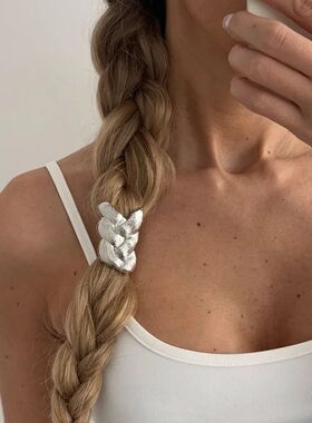 1Pcs INS Minimalist Braided Hair Tie with Metal Accents Play