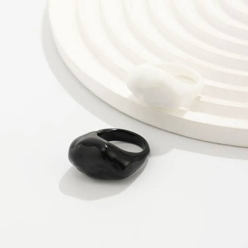 Vintage Black White Geometric Resin Ring Irregular Shape Big