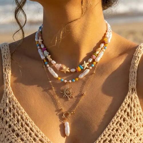 Bohemian Handmade Starfish Sun Pendant Necklace for Women Su