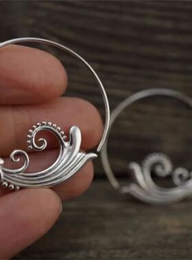 cate Round Geometry Sea Wave Earrings for Women Ethnic Silve