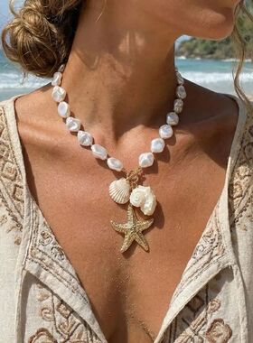 Boho Exaggerated Big Scallop Conch Shell Pendant Necklace fo