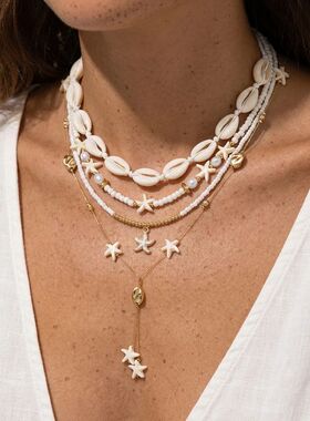 Bohemian Elegant Multilayer Sea Shell Rice Beads Necklace Fo