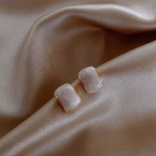 Korean White Enamel Drip Oil Curved Stud Earrings For Women