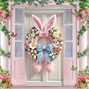 Easter Banner Pink Wreath Bunny Ears Design Decorative 180x9