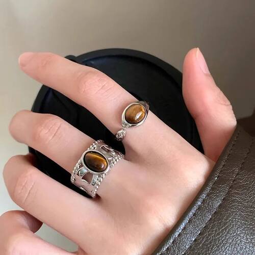 Geometry Retro Niche Design Silver Color Tigereye Brown Adju