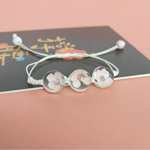 b22 Glass Ball Dried Cherry Blossoms Bracelets Hand-made Dri