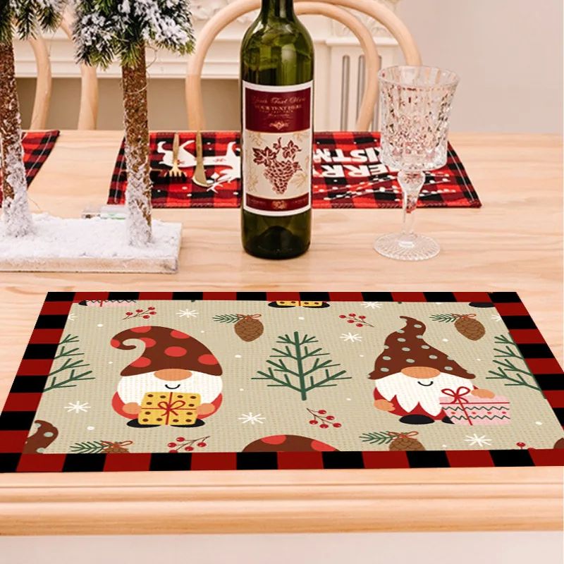 Cartoon Reindeer Print Linen Placemat Christmas Theme Kitche