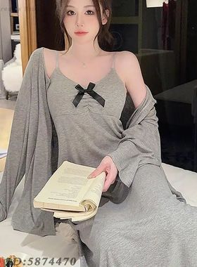 Plus Size 5XL Nightgown Cardigan 2PCS Sleepwear Modal Sexy N