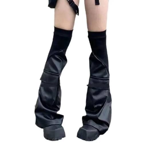 2024 New Dark Vintage Women Techwear PU Leather Flared Leg W