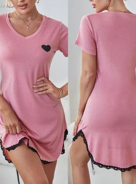 Summer Sexy V-Neck Nightgown Women's Mini Nightwear Intimate