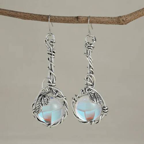 cate Leaf Dangle Earrings White Stone Silver Color Earrings