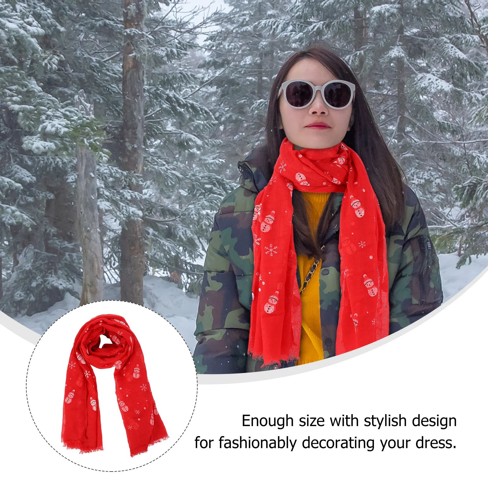 1Pcs Christmas Snowman Snowflake Printed Shawl Scarf Elegant