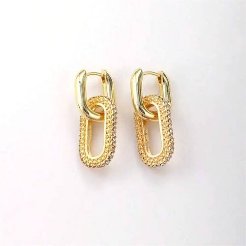 Geometric Paperclip Drop Earrings For Women Paved With Glass