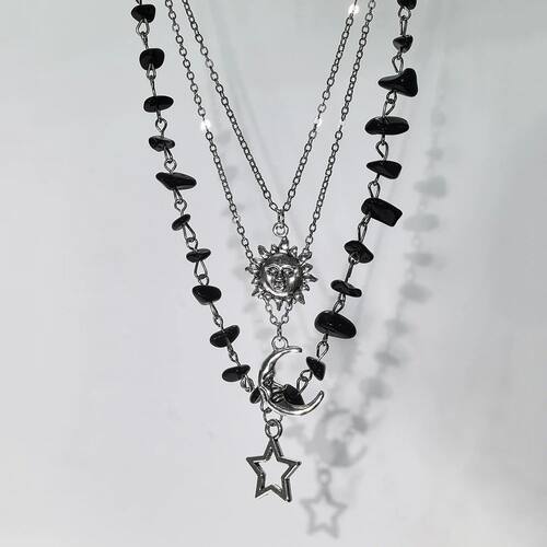 3-Piece Y2K black agate rubble star, sun, and moon pendant n