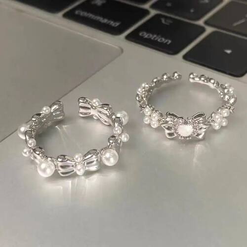 Korean Fashion Pearl Bow Rings for Women nd Sweet Exquisite