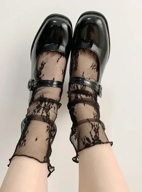 Women Sexy Fishnet Transparent Thin Floral Lace Socks French