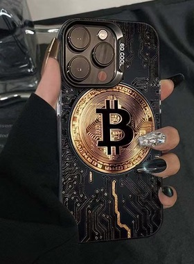比特币Bitcoin适用苹果15Promax跨境手机iPhone16欧美14Pro发财适用苹果16/15/14手机壳11/12/13Pro新款彩银