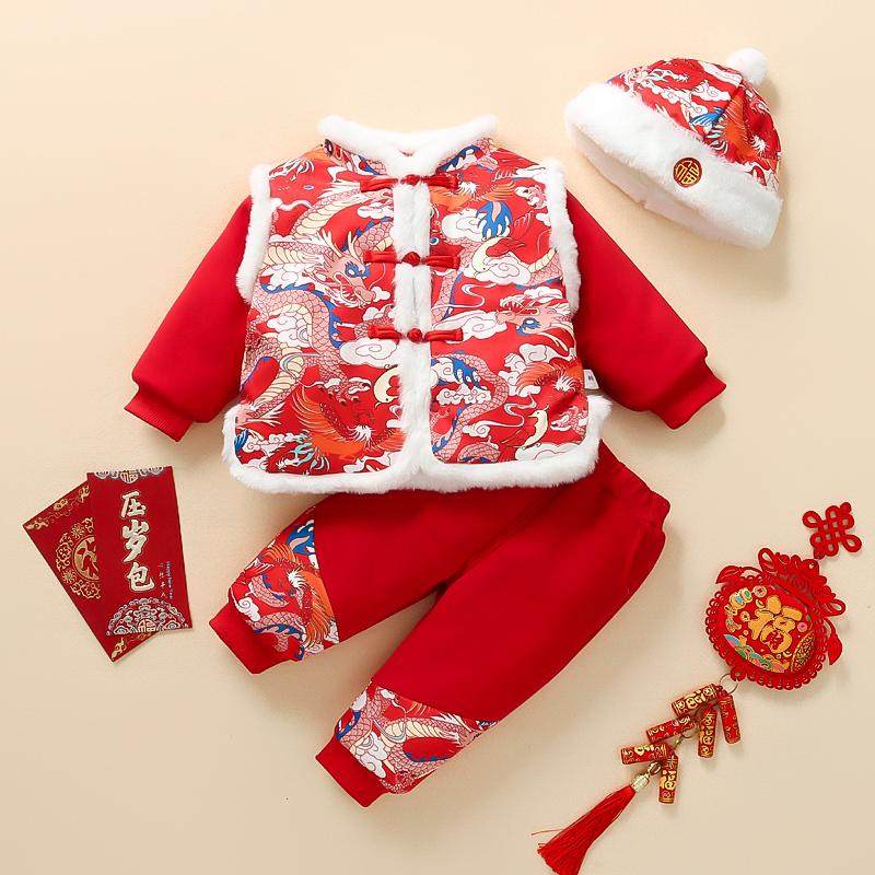 喜庆加棉唐装周岁礼服拜年服套装