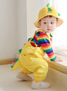 春秋款恐龙尾巴背带裤两件套装