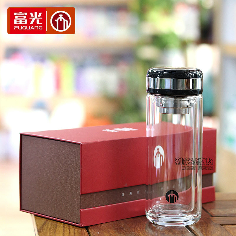 富光茶马仕商务玻璃杯男士双层防烫高硼硅无铅定制礼品玻璃水杯