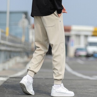 男裤子春秋季矮个子八分裤港风潮宽松束脚男生2024新款运动休闲裤