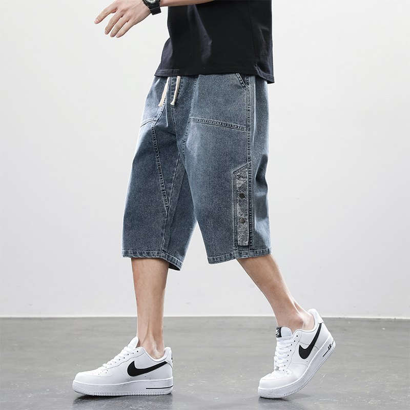 七分牛仔短裤男松紧腰夏季薄款