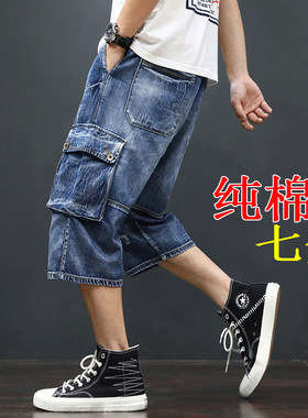 夏季薄款牛仔短裤工装口袋宽松
