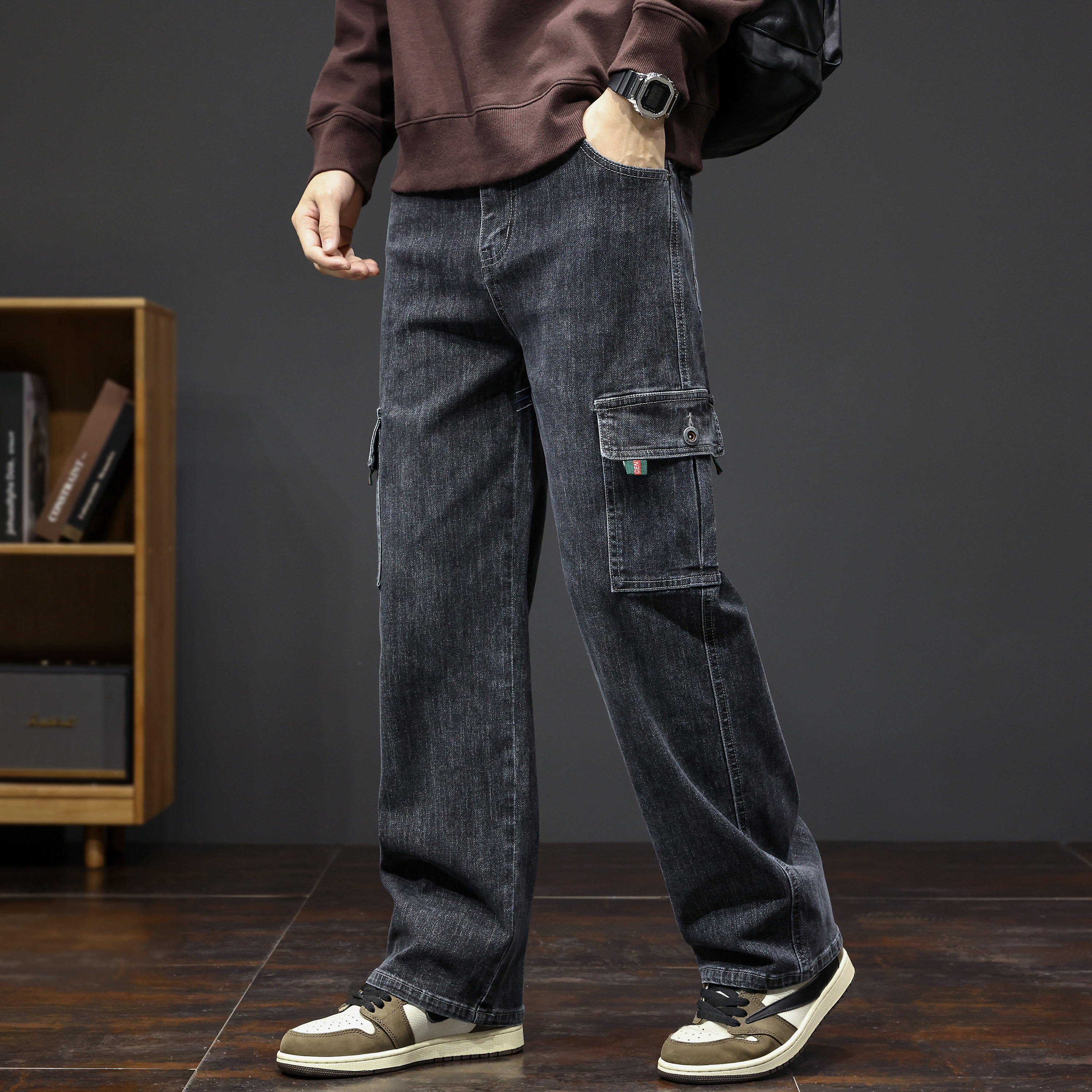 秋冬厚款工装牛仔裤男弹力宽松多口袋男士休闲直筒多兜大码阔腿裤,男装,牛仔裤,淘宝优惠券,粉丝福利购,淘宝优惠卷