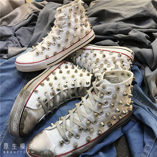 明星同款个性铆钉做旧脏脏乞丐鞋男女高帮街舞帆布鞋定制款不退换
