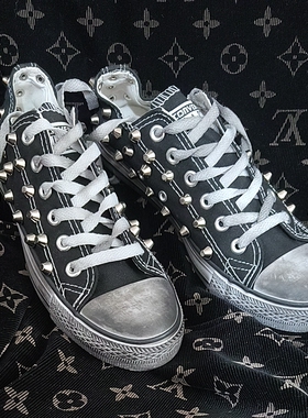 黑色39码低帮做旧水桶钉帆布鞋男女情侣休闲鞋现货秒发断码清货