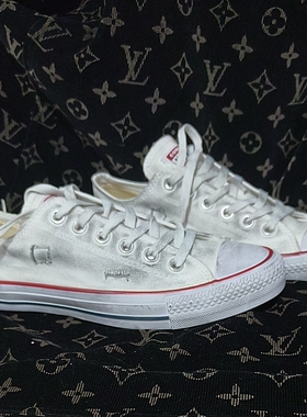 白色39码低帮做旧破洞帆布鞋大码男女潮流脏脏鞋断码处理现货秒发